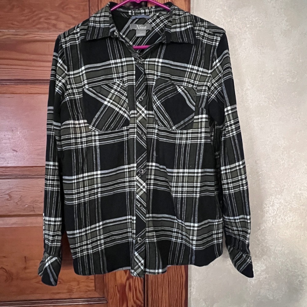 Natural Reflections Women's Fall Plaid Flannel Cotton Button Down Shirt Size M